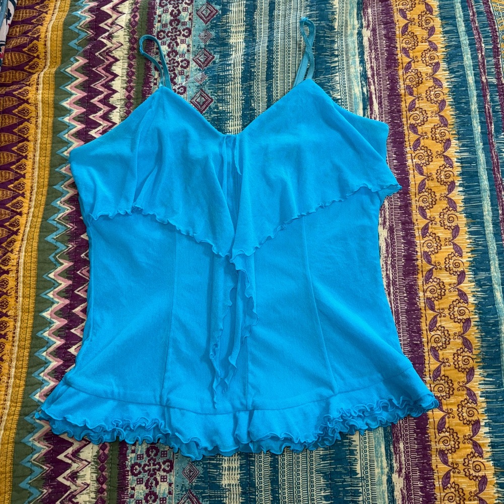 Blue Ruffled Women's Top XL Y2K Strappy Tank Top